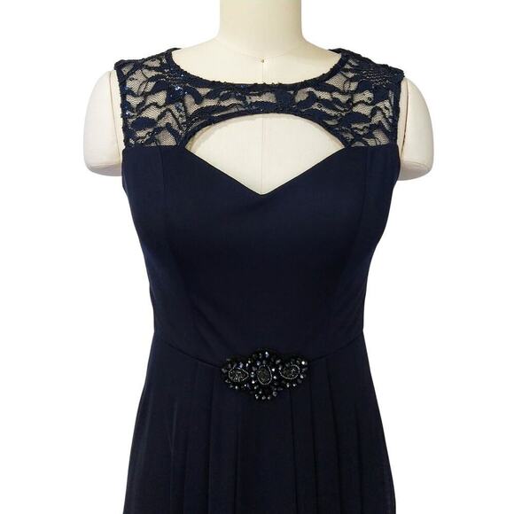 Vintage 90s Y2K Prom Dress Maxi Gown Size 6 Navy Blue Lace Formal Embellished - Picture 3 of 10